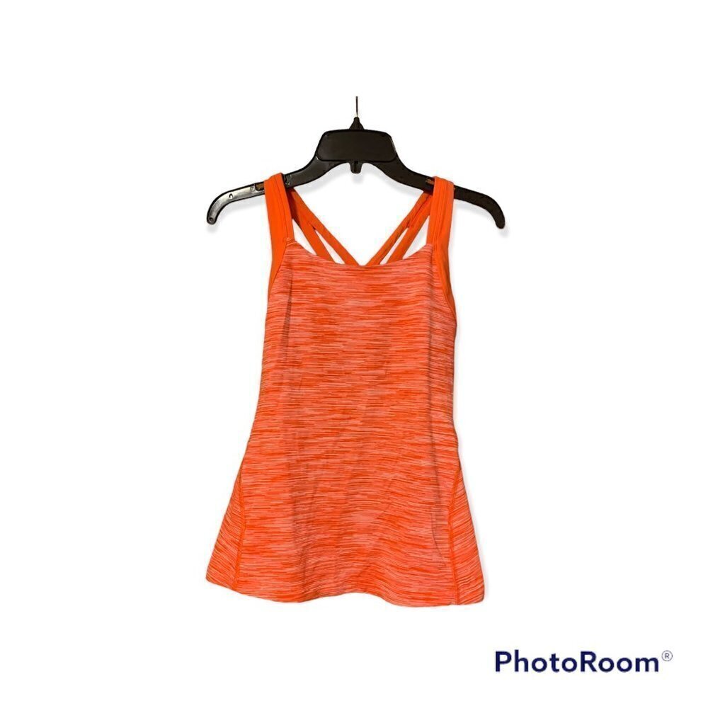Lucy Athletic Cross Back Tank Stripe Orange Pink XS